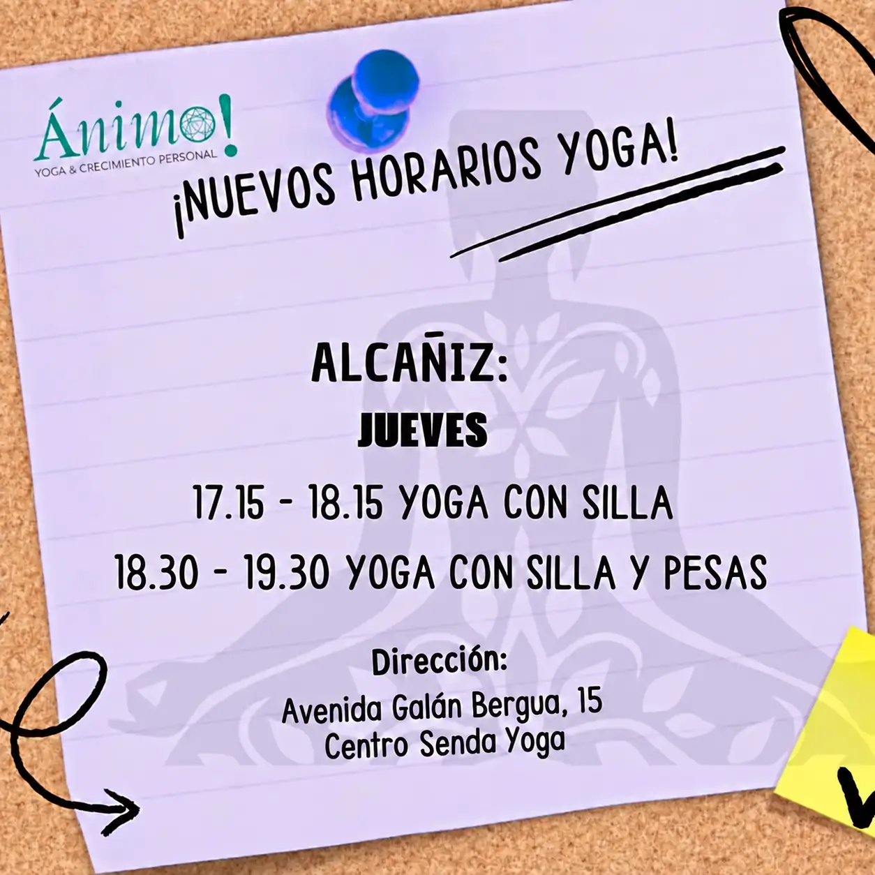 Horarios de clases de yoga en Alcaiz Teruel yoga con silla y yoga con silla y pesas en Centro Senda Yoga