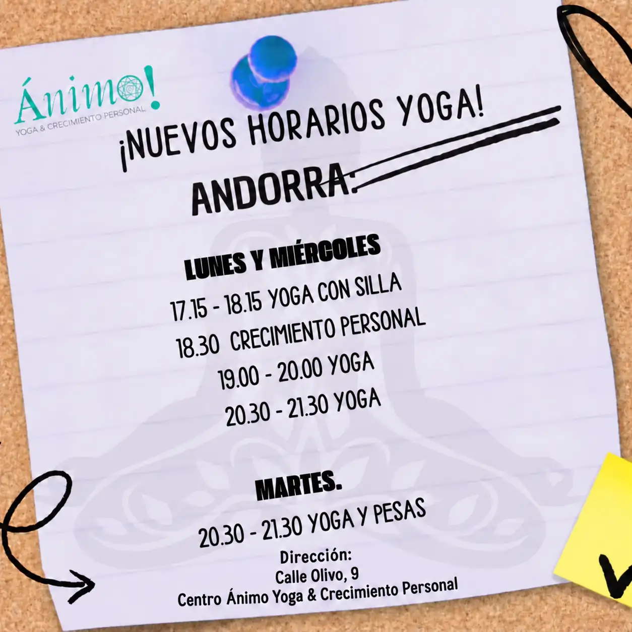 Horarios de clases de yoga en Andorra Teruel yoga con silla yoga con pesas y crecimiento personal en Centro nimo Yoga  Crecimiento Personal