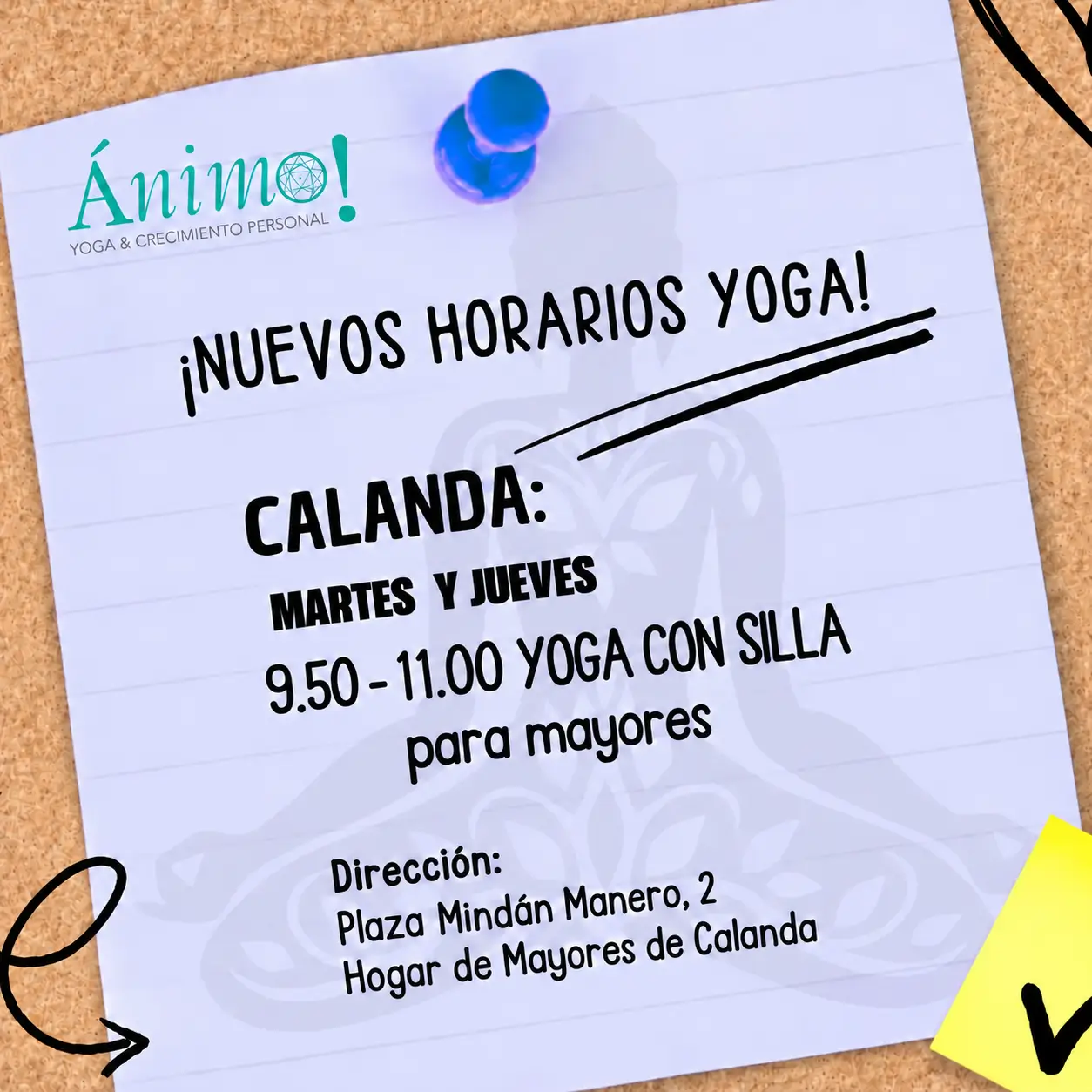 Horarios de yoga en silla para mayores en Calanda Teruel en el Hogar de Mayores de Calanda